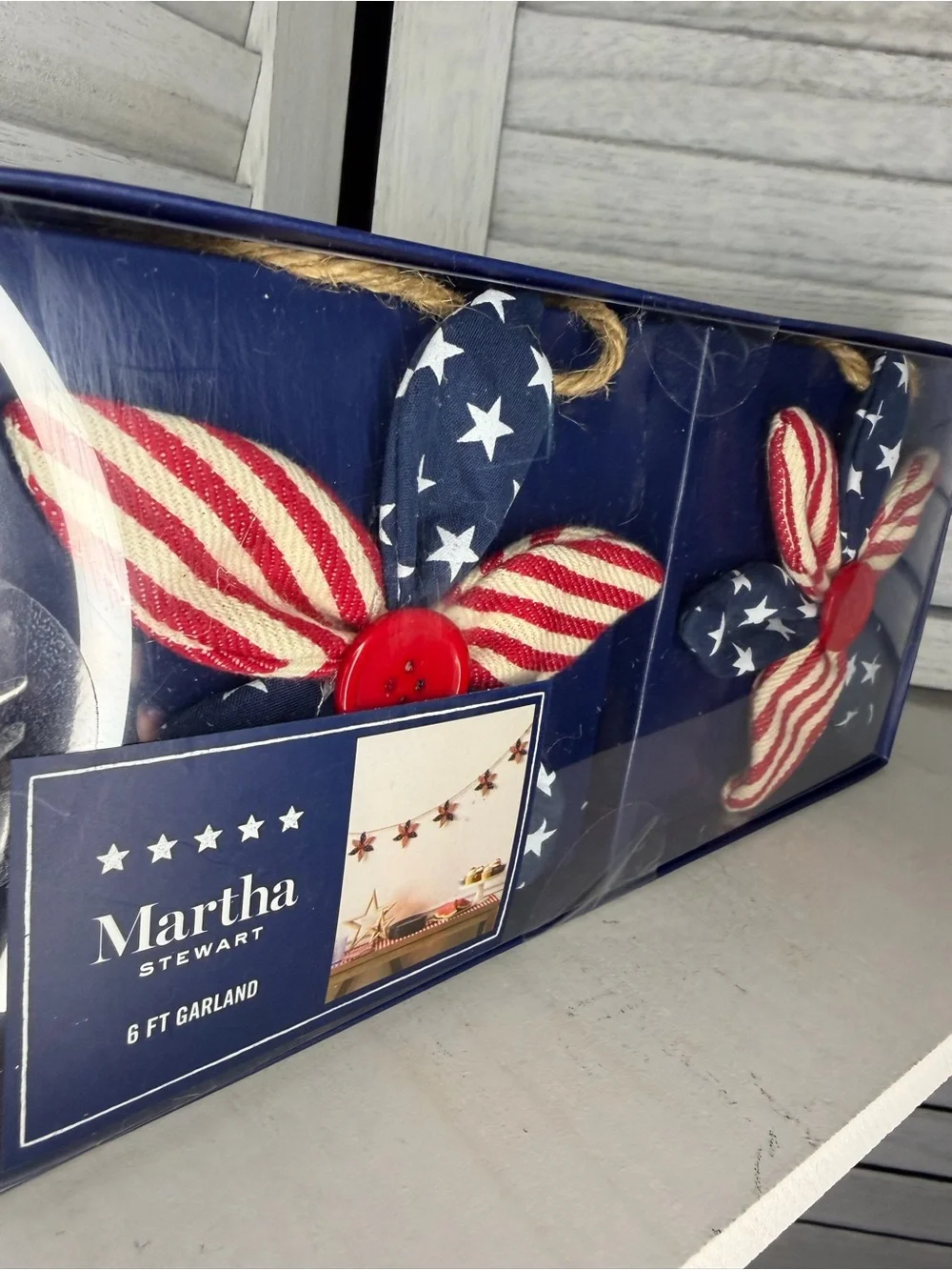 Martha Stewart Patriotic Fabric Star Garland in Red, White & Navy 6ft